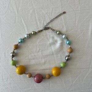 Necklace Chunky Beaded Statement Colorful Silver Chain Lobster Clasp Adjustable